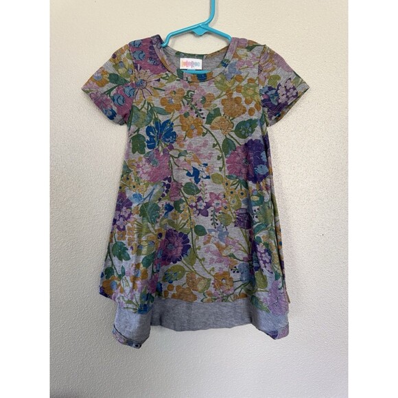 LuLaRoe Scarlett Dress Size 2T Gray With Floral Print Short Sleeve - Picture 1 of 6
